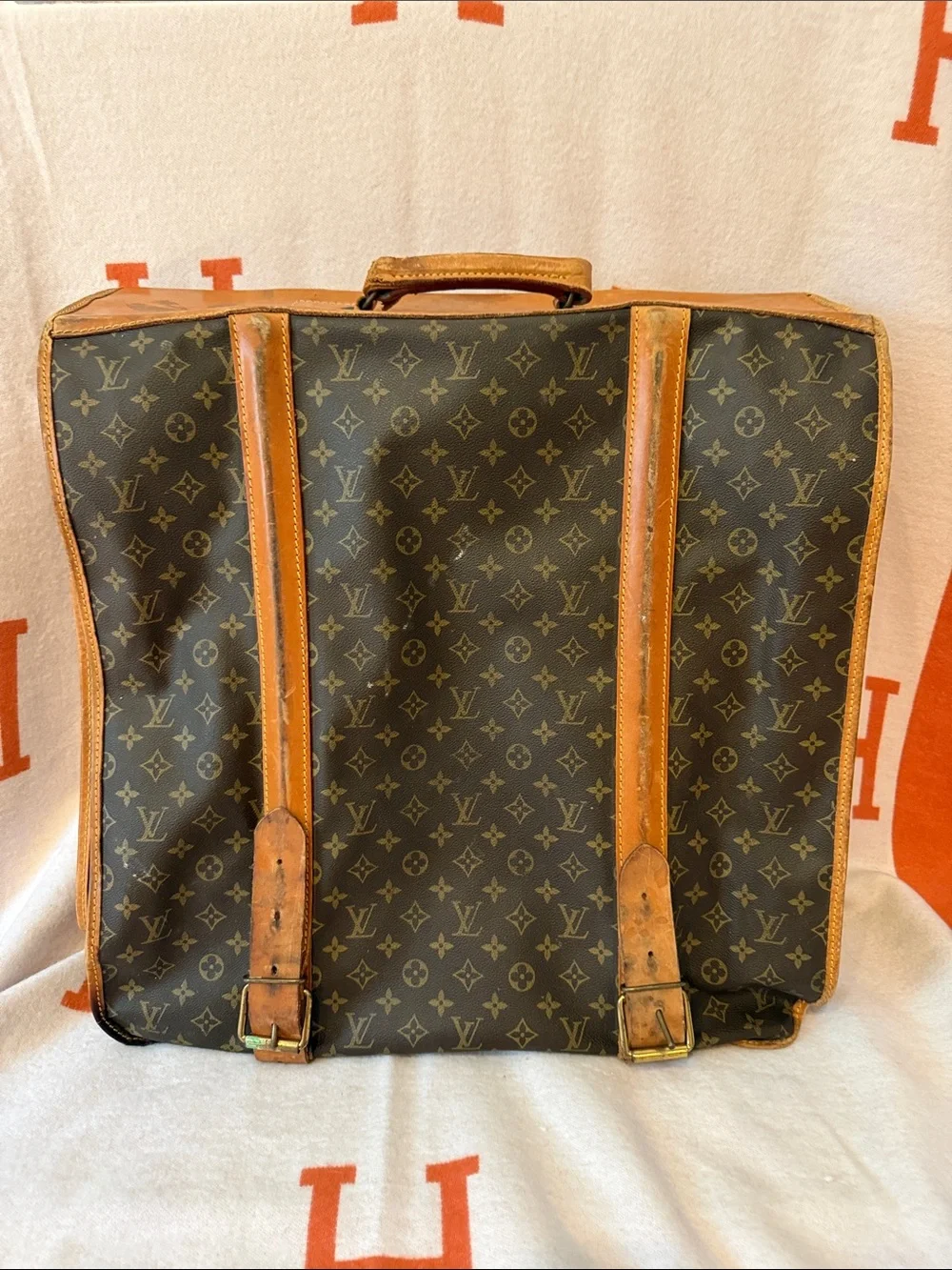 Vintage Louis Vuitton Monogram Garment Bag Tan Leather Trim, Look at Photos